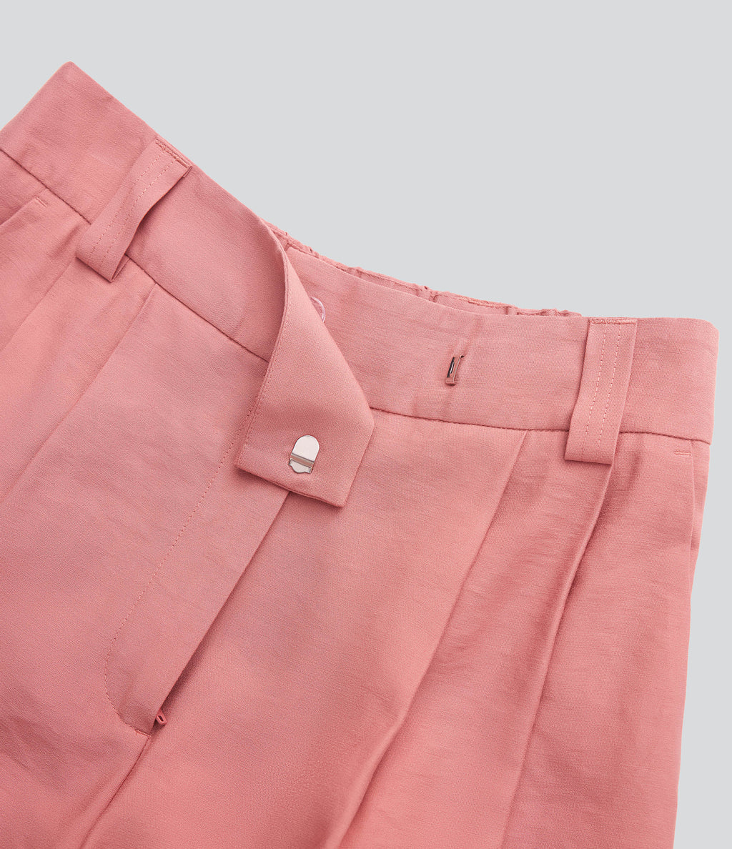Mid Rise Wide Leg Casual Linen-Feel Pants with Pockets