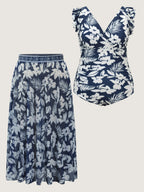 Sarong Set Tropical Print One-Piece Swim