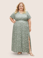 Bloom Dress - Flutter Sleeve Ditsy Floral Pocket Split Maxi Dress