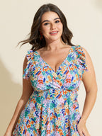 Anti-Float Tie Ruffled Floral Swim Dress