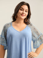 Boho Print Patchwork Raglan Sleeve T-shirt