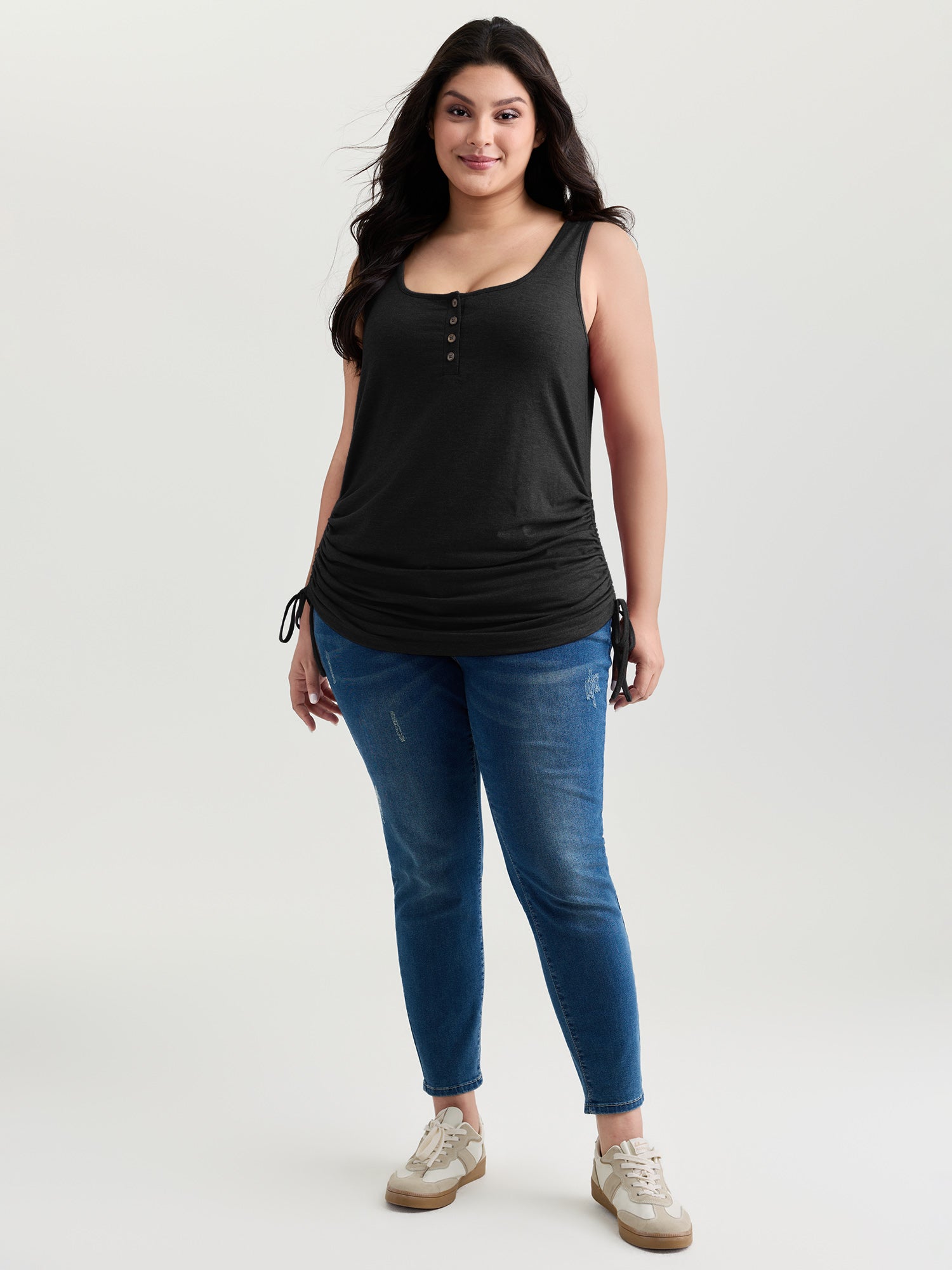 Supersoft Drawstring Ruched Scoop Neckline Tank Top