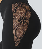 SoftlyZeroTM High Waisted Crossover Contrast Lace Built-in Underwear Yoga Leggings with Pocket-UPF50+