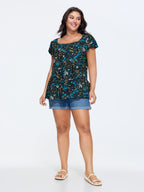Pure Cotton Floral Print Square Neck Top