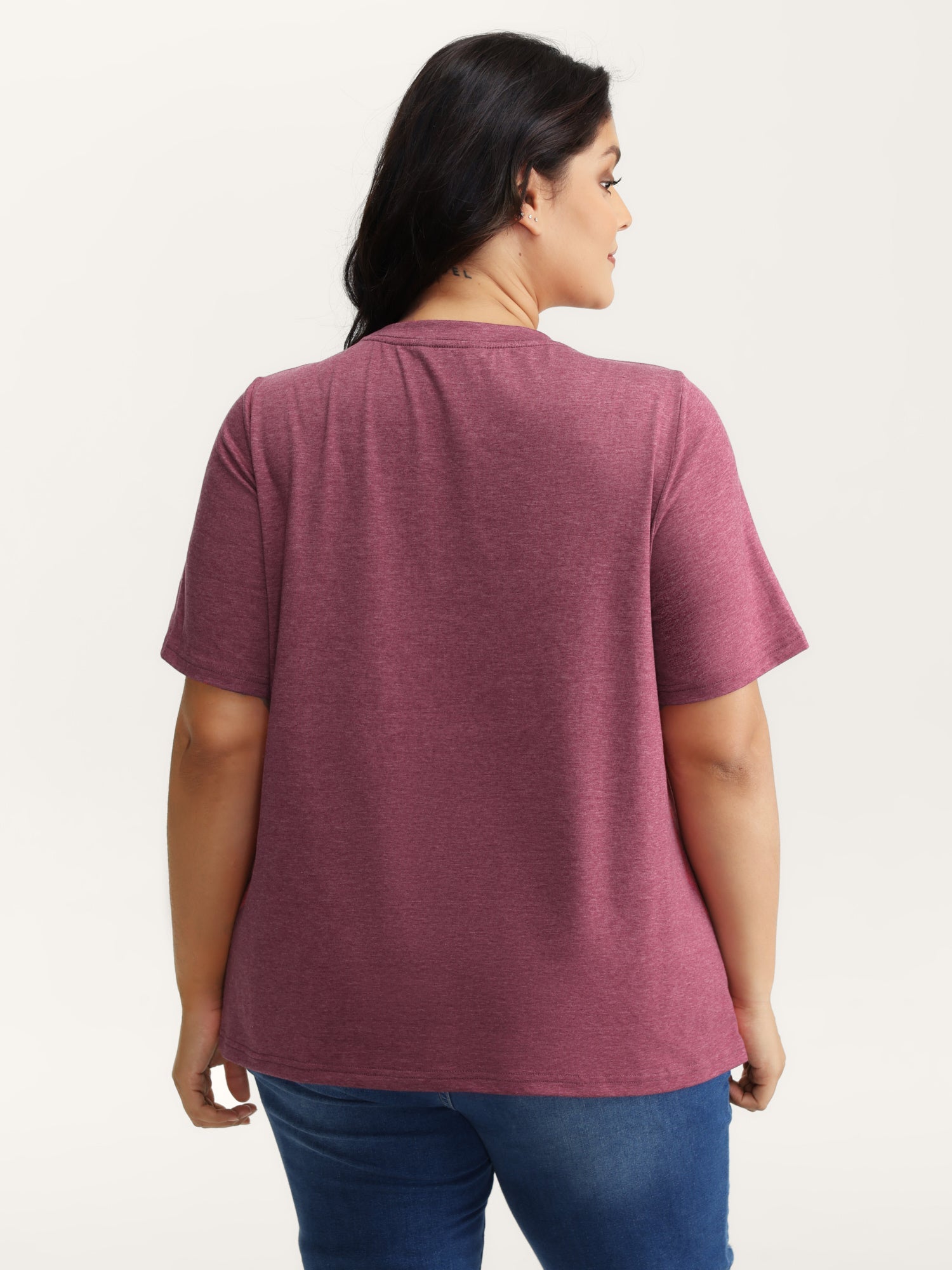 Stretchy Round Neck Solid T-Shirt