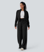 Ribbed Stand Collar Long Sleeve Zipper Color Block Casual Jacket with Pockets