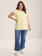 Textured Sheer Lined Flutter Sleeve Blouse