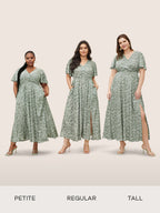 Bloom Dress - Flutter Sleeve Ditsy Floral Pocket Split Maxi Dress