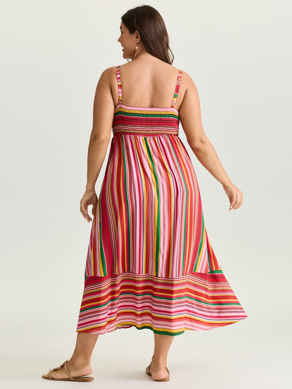 Multi-Color Striped Shirred Cami Maxi Dress