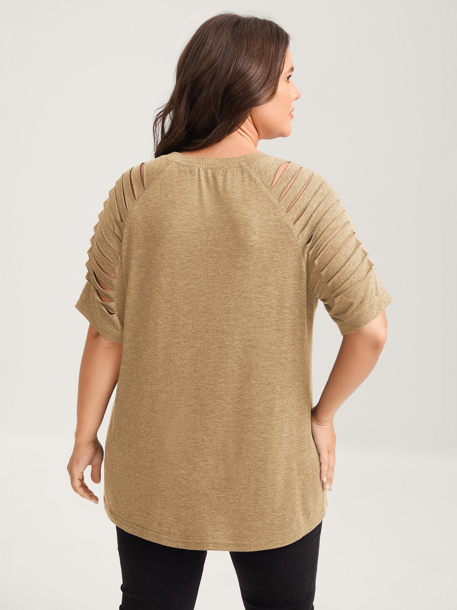 Cut-Out Sleeve V Neck T-Shirt