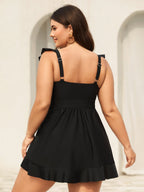 Ruffled Hem Flutter Sleeve Drawstring Swim Dress