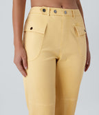 Mid Rise Straight Leg Cargo Casual Cotton Pants with Pockets