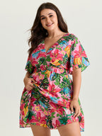 Bright Floral Print Built-In Shorts Mini Dress