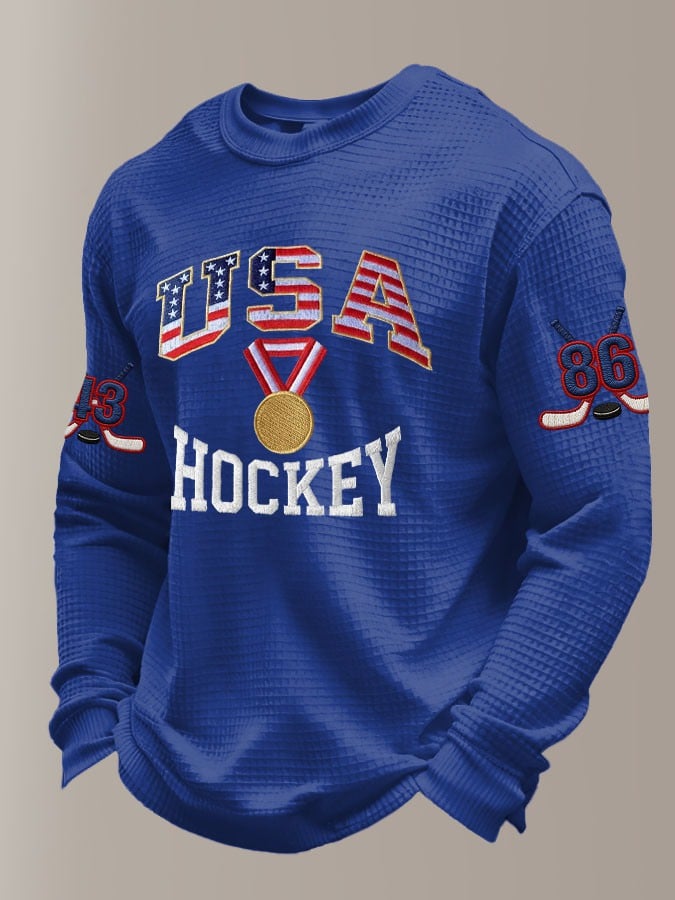 Men's Retro USA Ice Hockey Print Casual Long-Sleeved Top