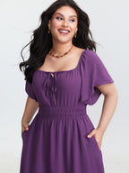 Square Neckline Shirred Waist Maxi Dress