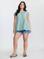Leopard Print Tiered Flutter Sleeve Knit Top