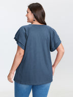 Stretchy Textured Flared Sleeve T-Shirt