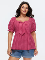 Gingham Print Bow Tie Front Blouse