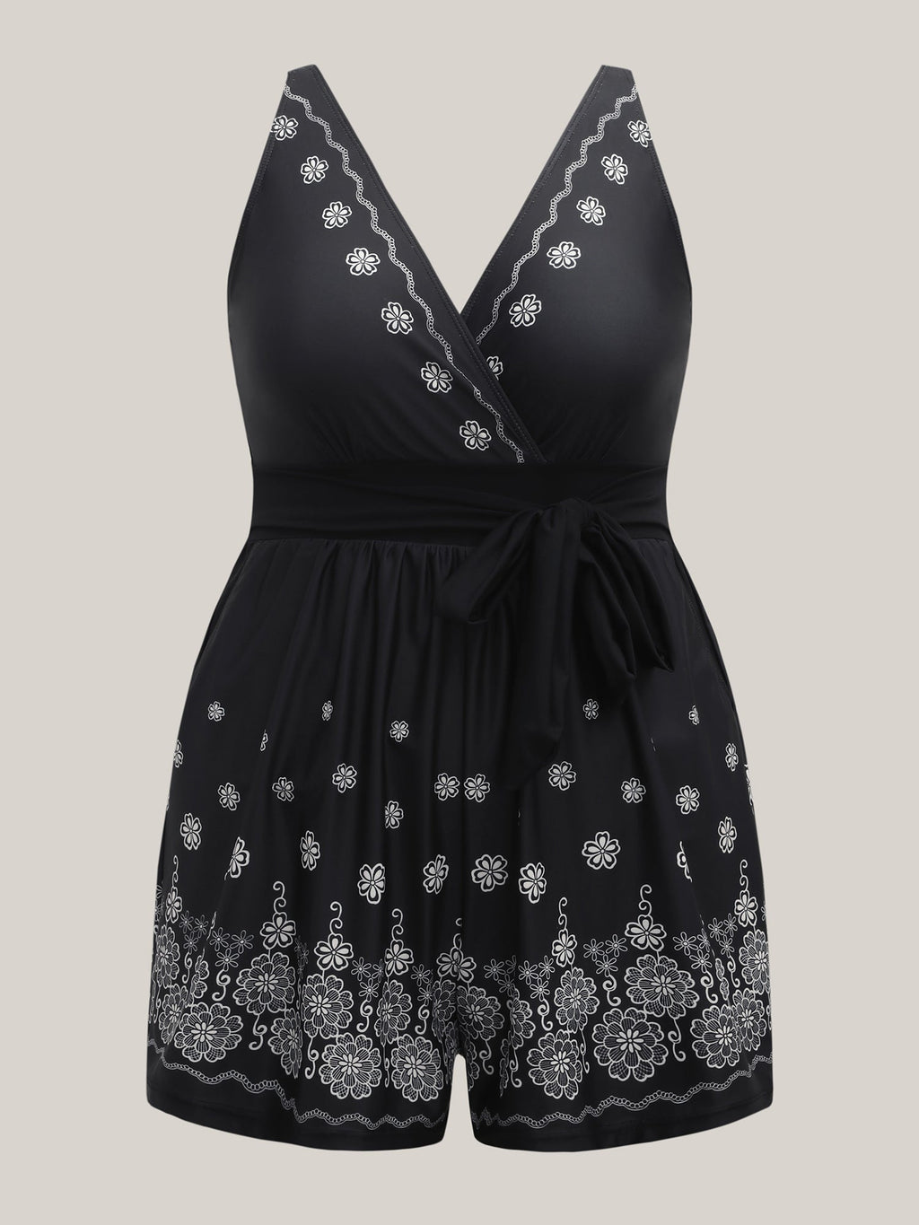 Boho Print Pockets Belted One-Piece Swimsuit