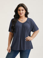 Pleated Plain Half-Sleeve Knit Top