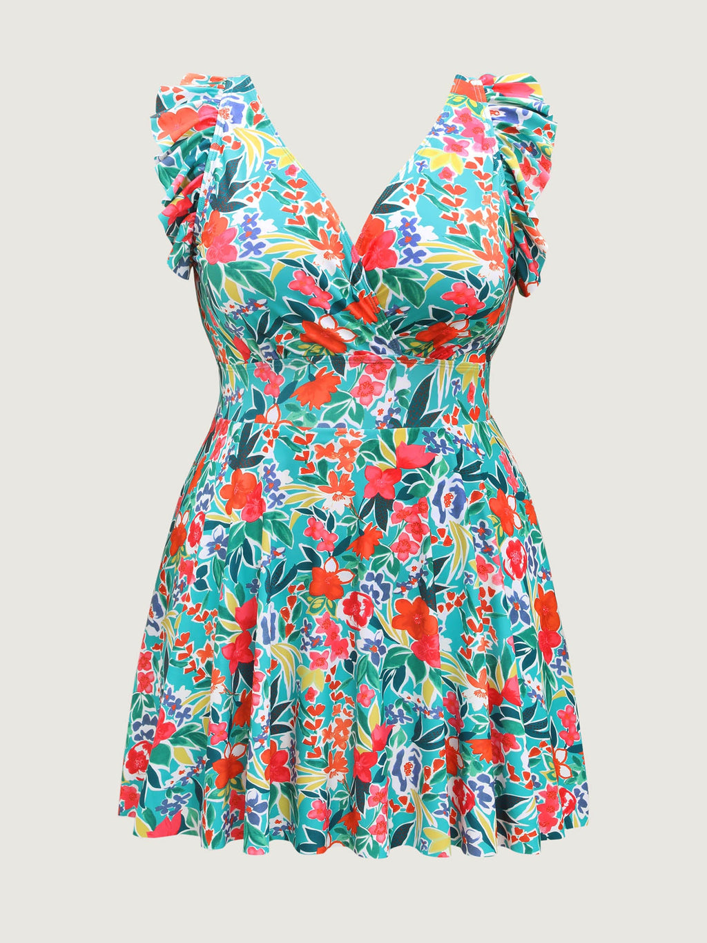 Anti-Float Tie Ruffled Floral Swim Dress