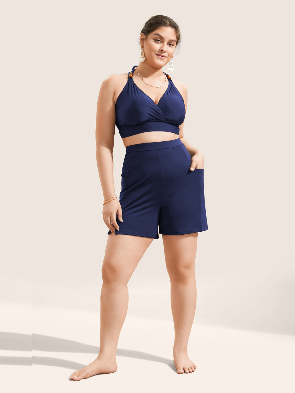 High Rise Pocket Split Side Swim Shorts