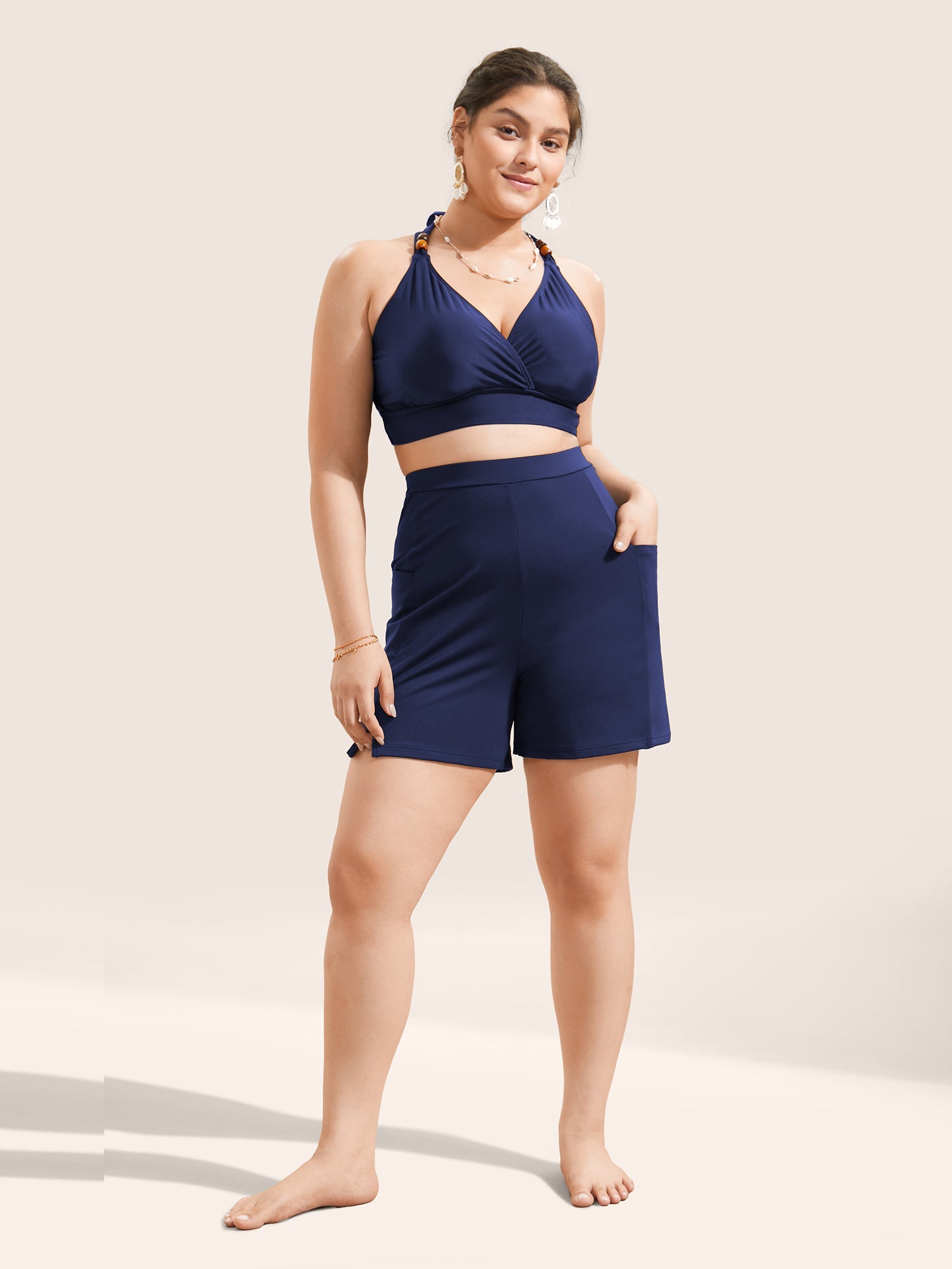 High Rise Pocket Split Side Swim Shorts
