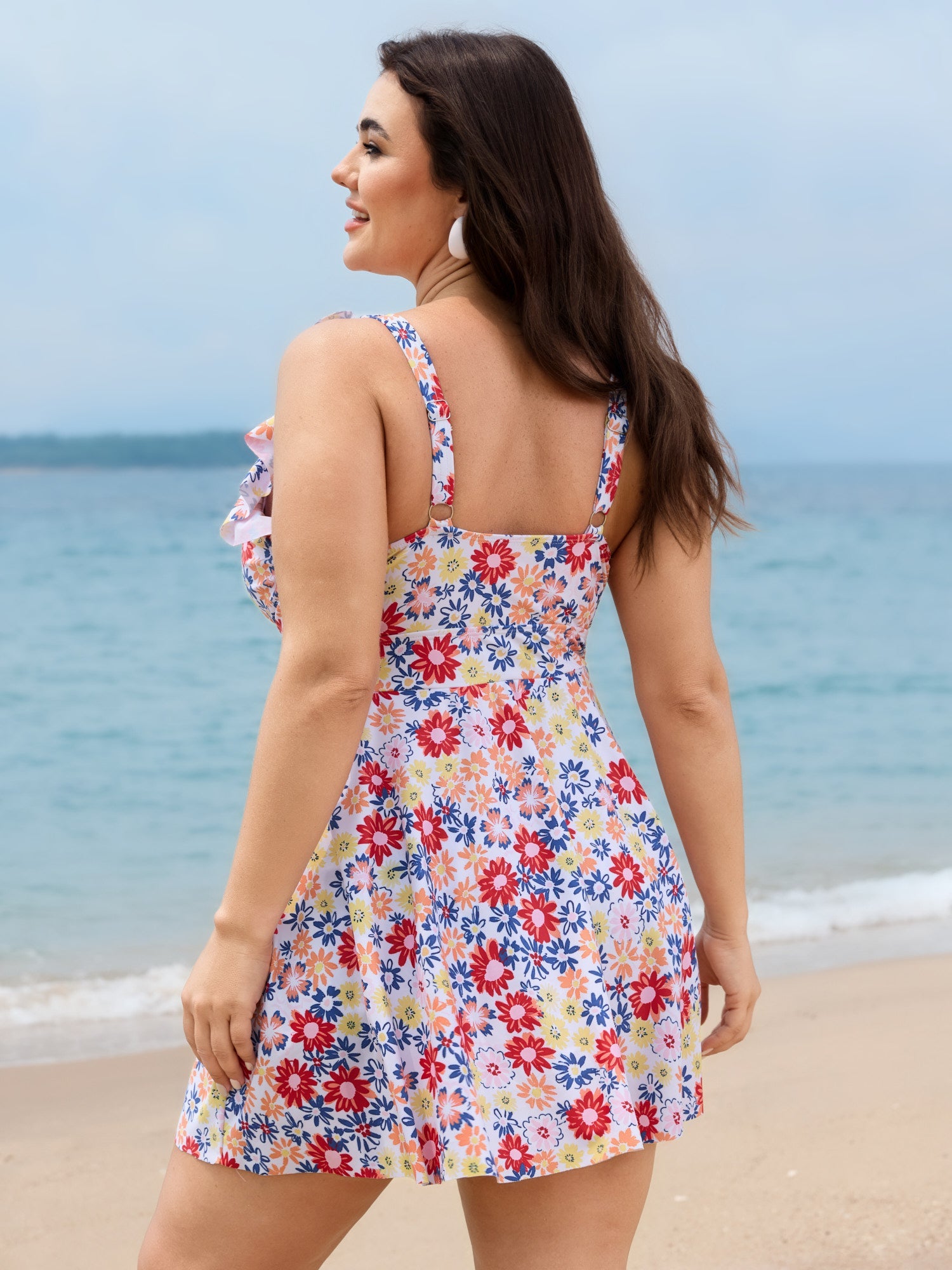 Anti-Float Tie Ruffled Floral Swim Dress