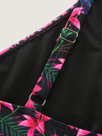 Tropical Floral Print Pockets Swim Dress