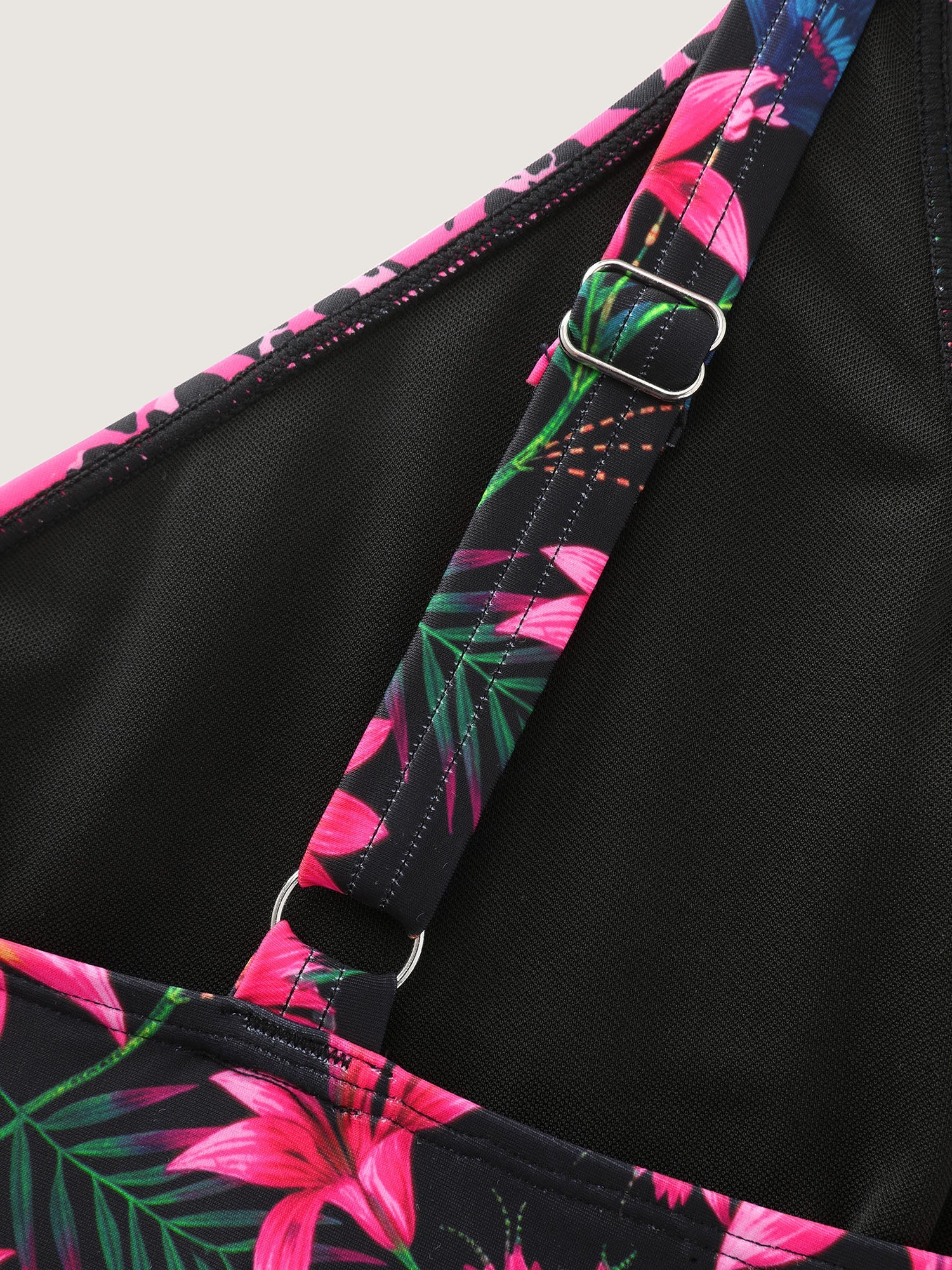 Tropical Floral Print Pockets Swim Dress