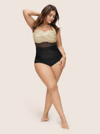 Contrast Twist Front Tummy-Control One Piece Swimsuit