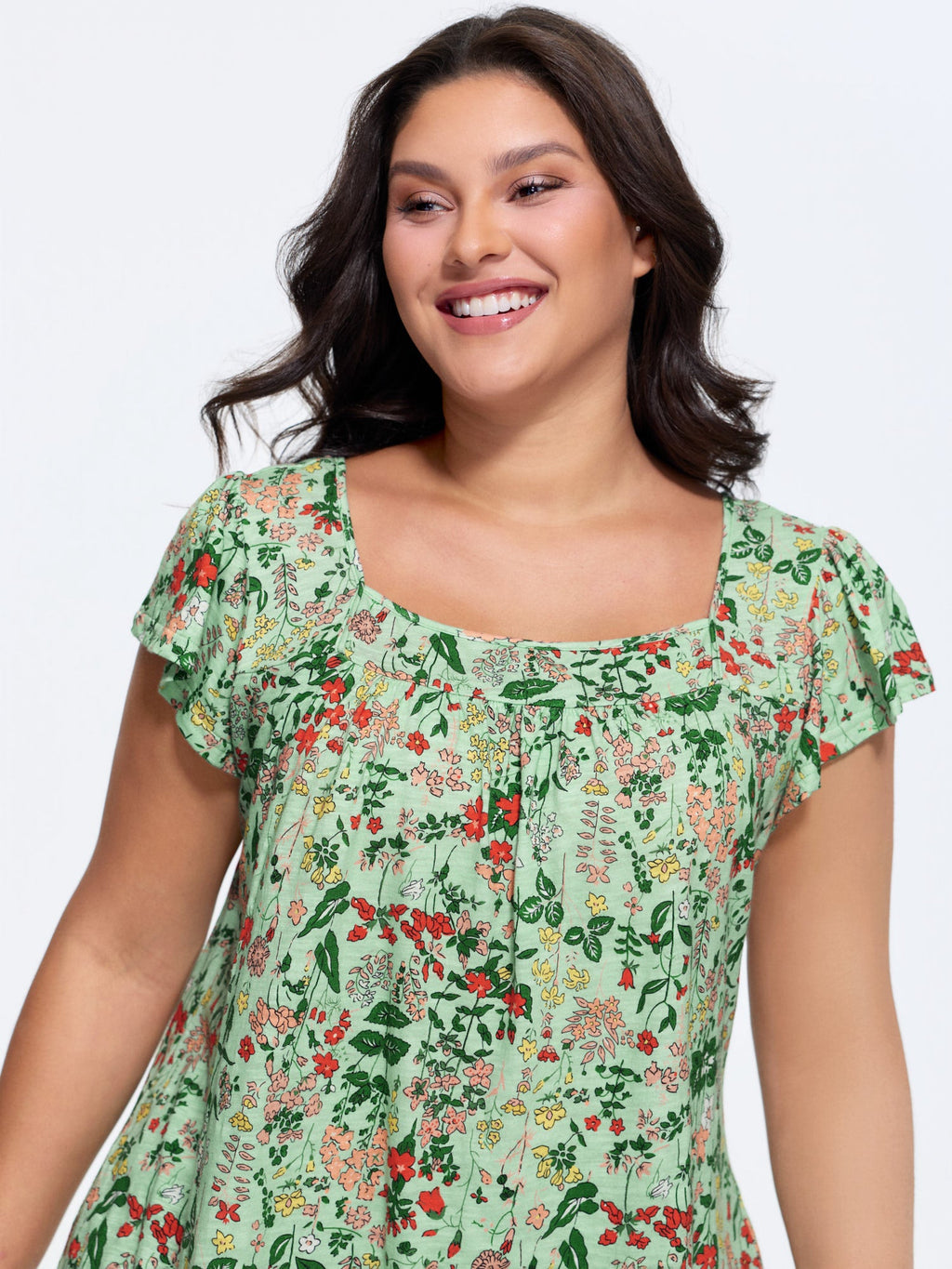 Pure Cotton Floral Print Square Neck Top