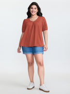 Cotton Slub Textured Embroidered Knit Top