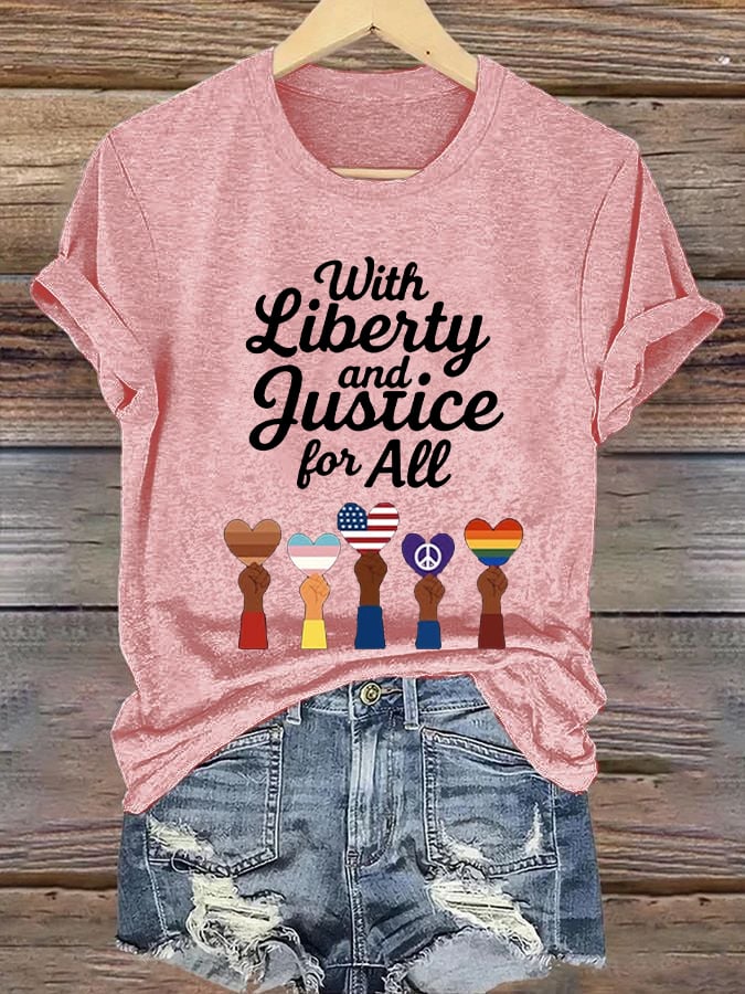 🔥Buy 3 Get 15% Off🔥Women's With Liberty Justice for All  Print Caasual T-shirt