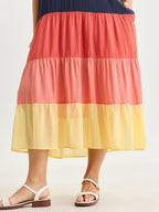 Colorblock Tiered Pockets Cami Midi Dress