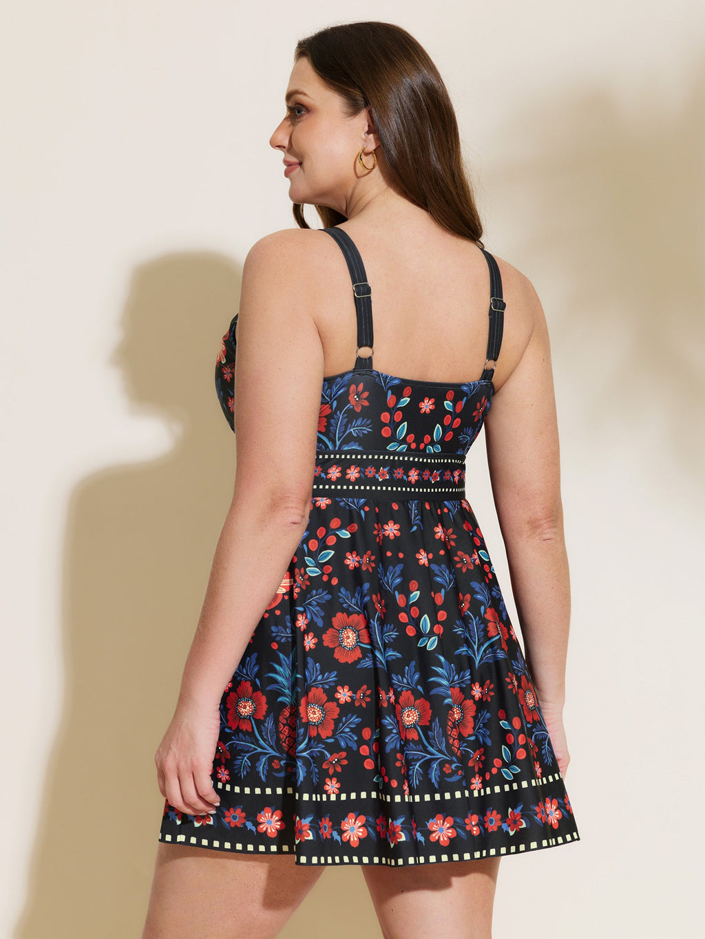 Floral Surplice Neckline Pockets Swim Dress