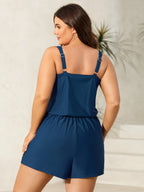 Plain Pockets Adjustable One-Piece Swimsuit