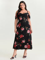 Blooming Rose Cold-Shoulder Maxi Dress