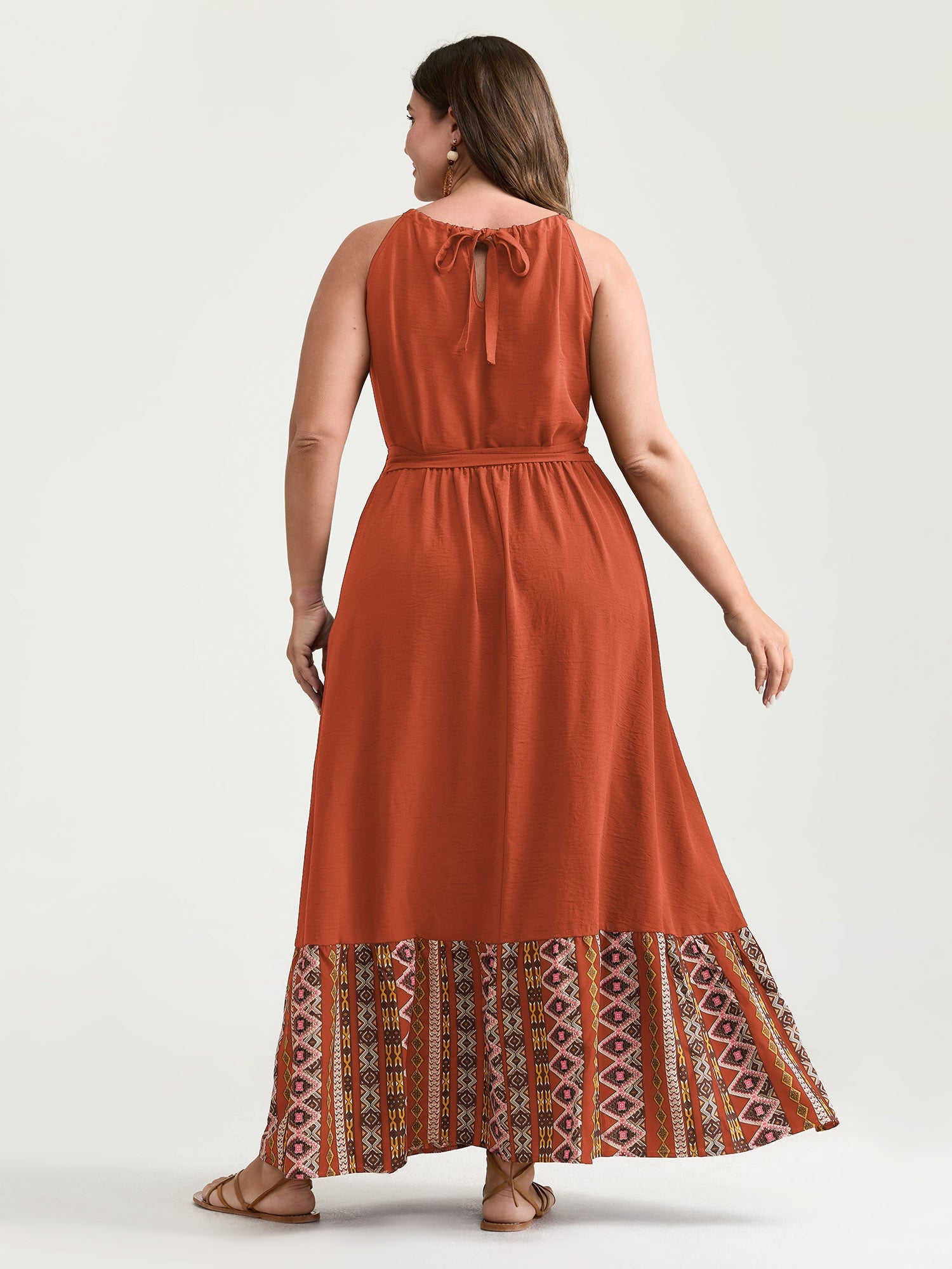 Colorful Boho Striped Hem Halter Neck Maxi Dress