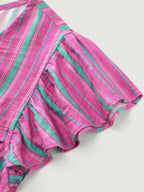 Colorful Striped Print Flutter Sleeve Blouse