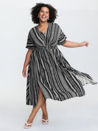 Solid Geometric Dolman Sleeve Pocket Shirred Split Hem Dress