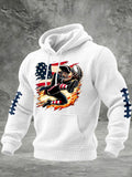 Men's Football Print Checkered Fabric Hooded Sweatshirt