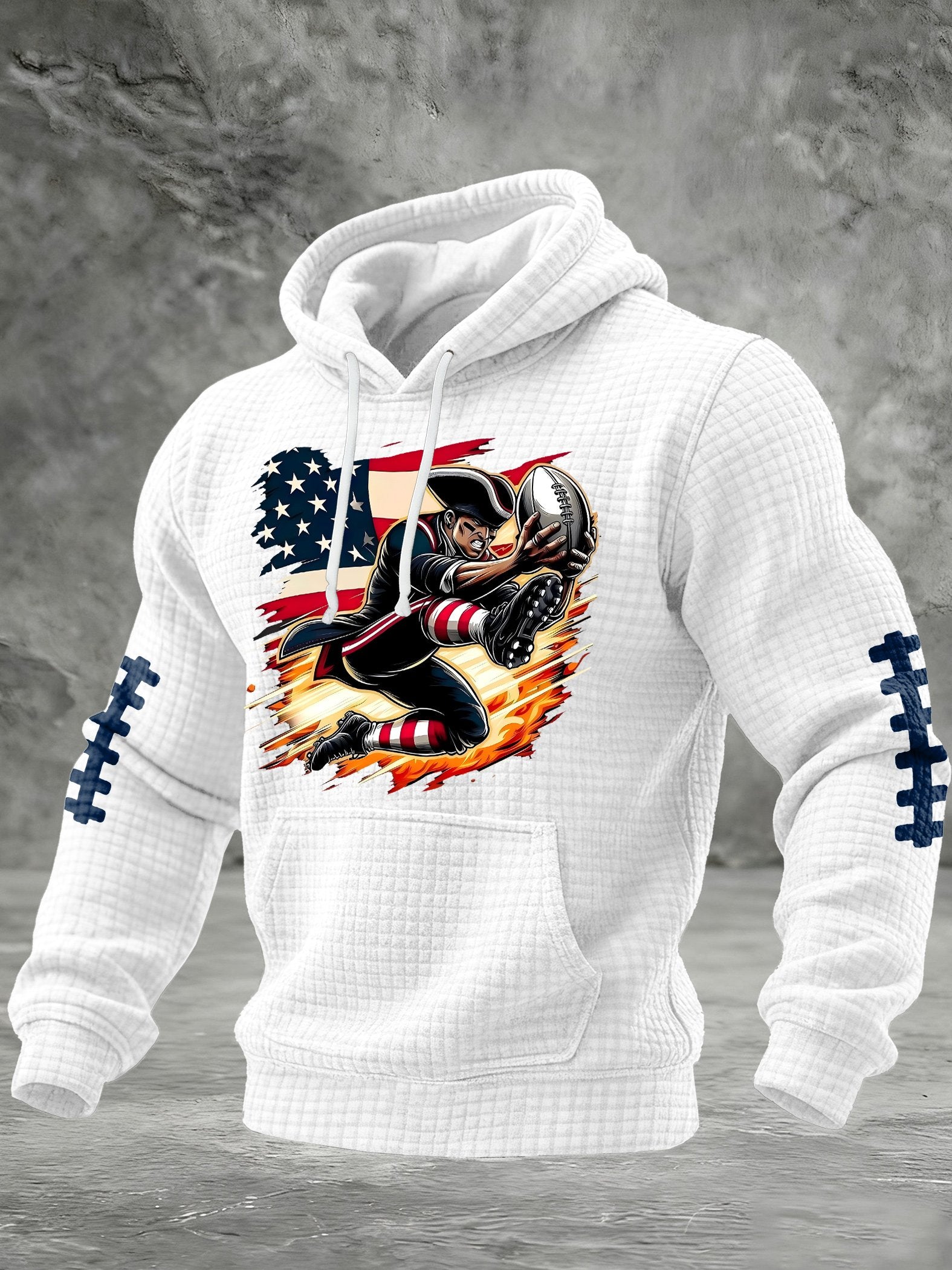 Men's Football Print Checkered Fabric Hooded Sweatshirt