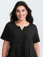 Supersoft Stretchy Ruffled Hemline Button T-Shirt