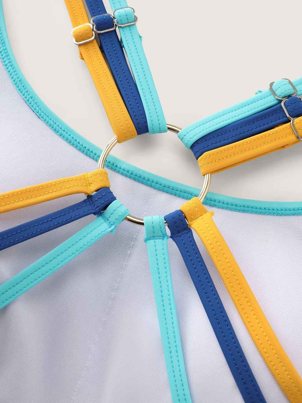 Color Block Ring Detail Backless One Piece Swimsuit