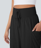 SoCinched High Waisted Tummy Control Drawstring Wide Leg Cool Touch Yoga Pants with Pockets-UPF50+