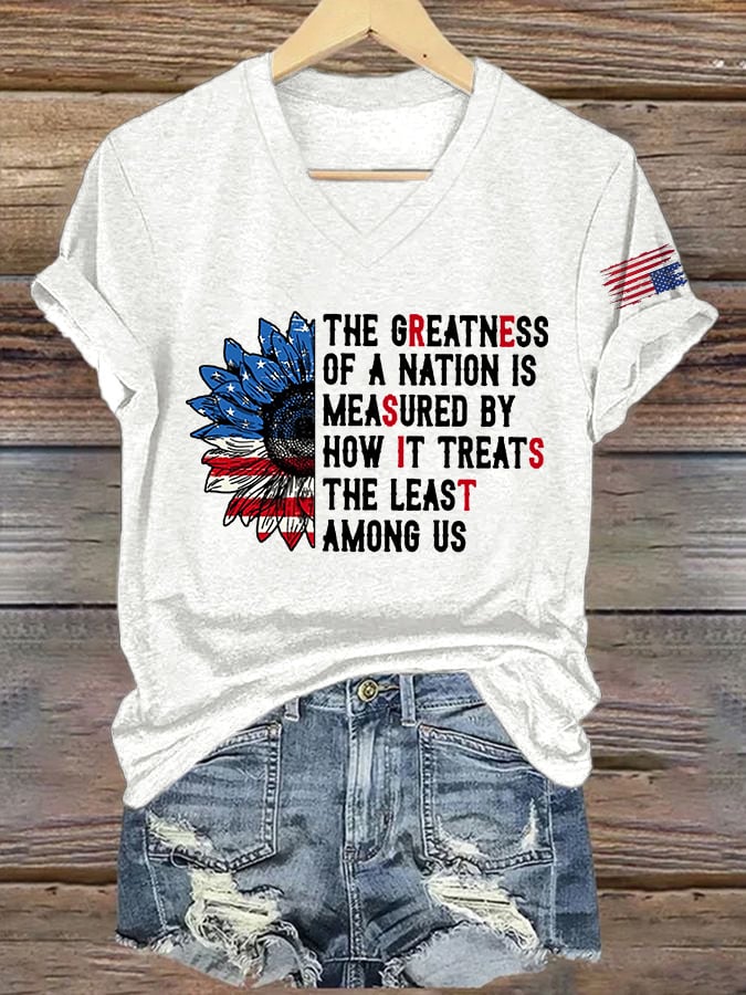 🔥Buy 3 Get 15% Off🔥V-Neck  Retro Resist The Greatness Of A Nation Is Measured By How It Treats The Least Among Us Print T-Shirt