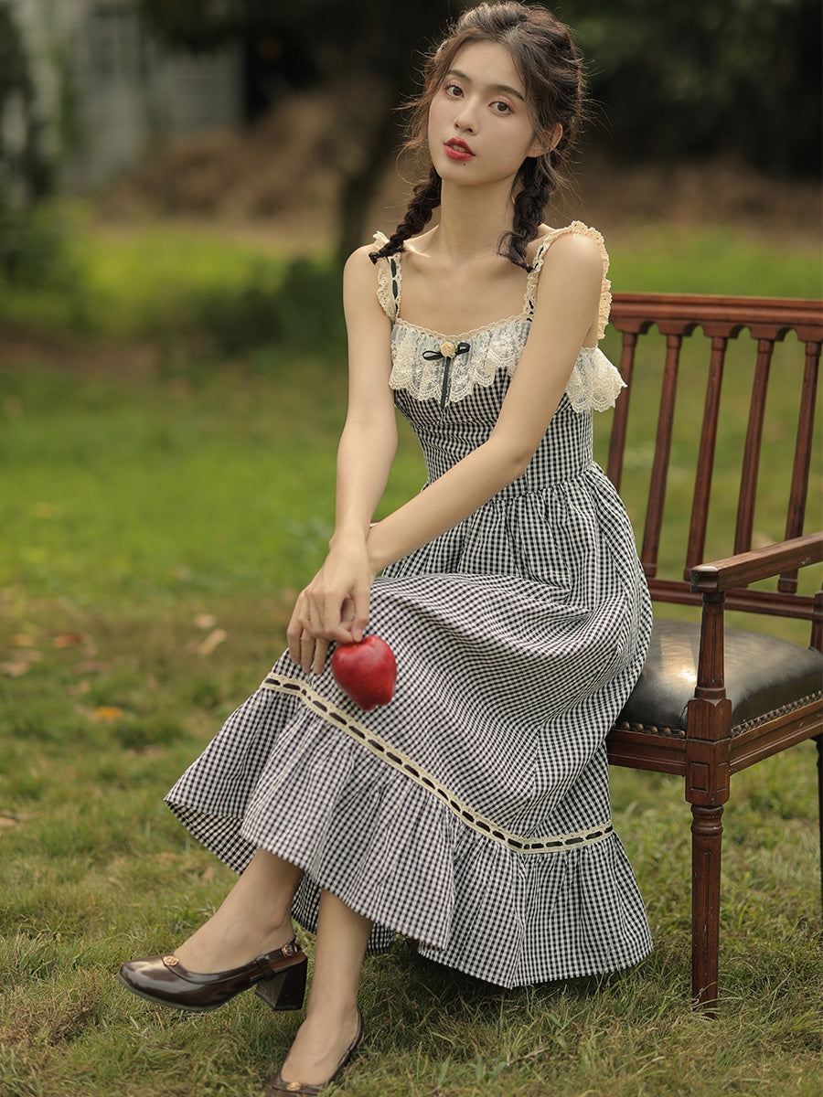 Black Lace Boned Corset + Lace Checkered Slip Dress