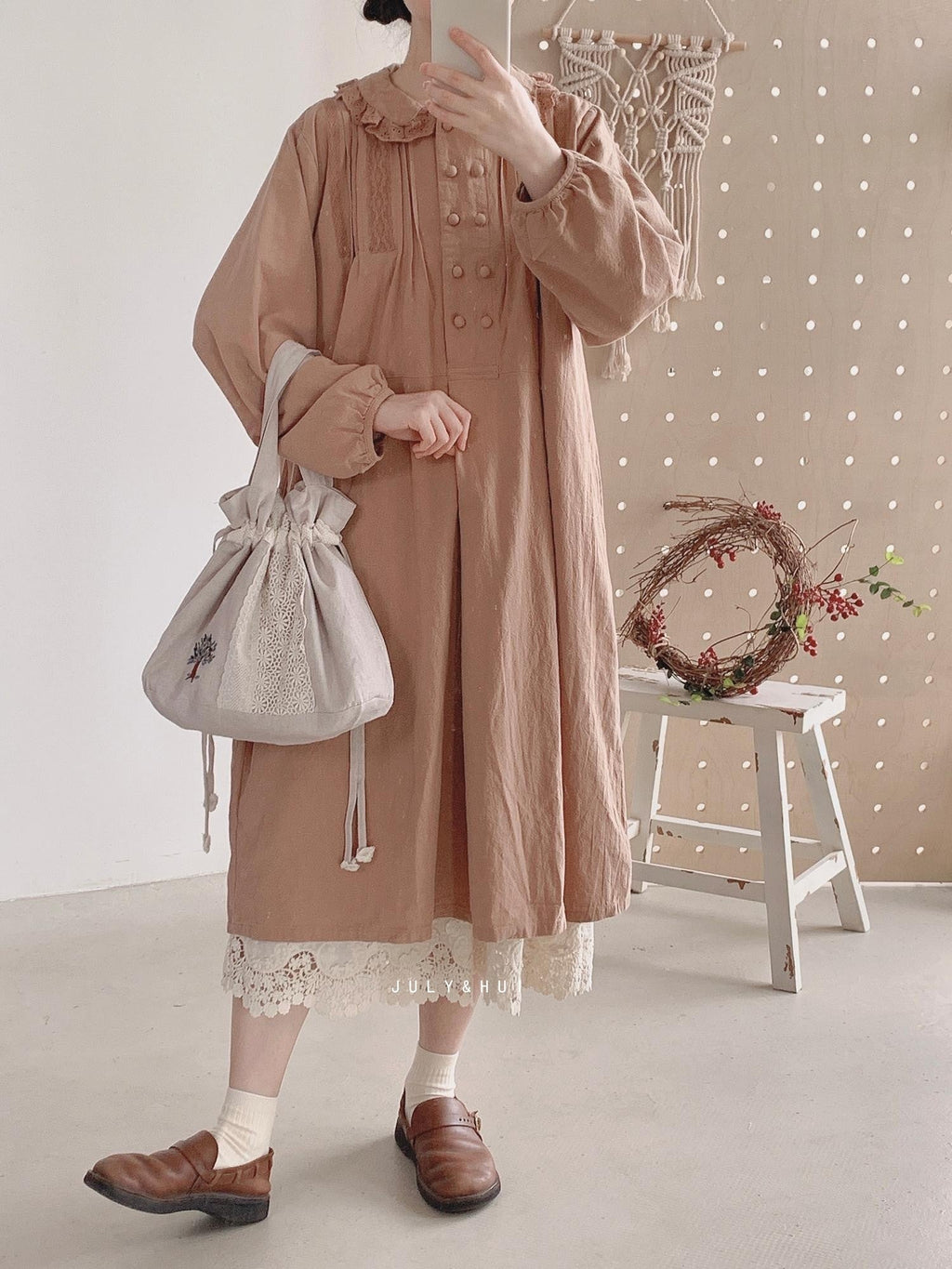 Embroidered Linen Bag With Drawstring