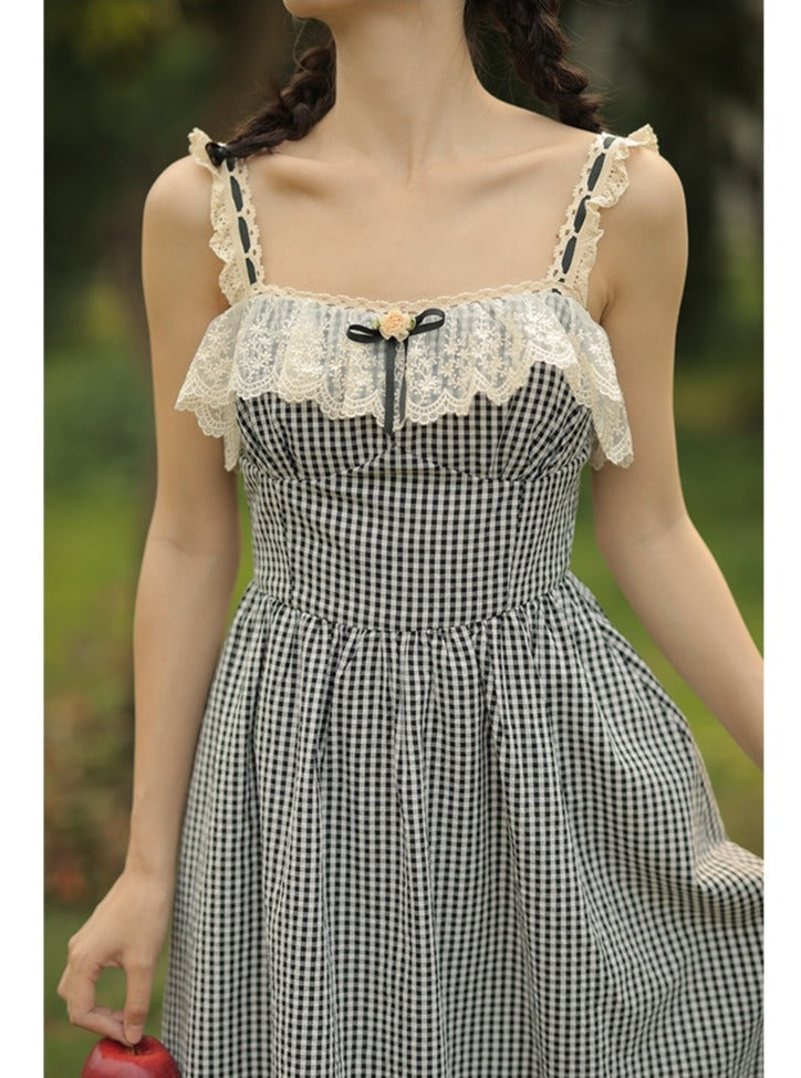 Black Lace Boned Corset + Lace Checkered Slip Dress